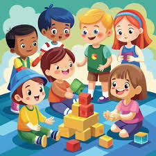 Children playing and building blocks together at Rose Play School